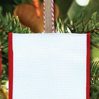 Stoney Creek, Banded Ornament, 14ct White Aida with Red Trim and Candy Cane Ribbon, PFO-127