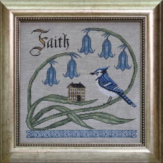 Cottage Garden Samplings, The Songbird's Garden Series, No. 7, Have Faith (Blue Jay and Bellflowers), CGS-1046