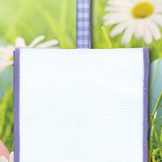 Stoney Creek, Banded Ornament Fabric, Aida, 14 ct, White with Lavender Trim and Checkered Ribbon, PFO-123
