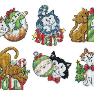 Design Works Crafts, Counted Cross Stitch Ornaments Kit, Christmas Cats, 6914