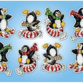 Design Works Crafts, Counted Cross Stitch Ornaments Kit, Peppermint Penguins, 6919