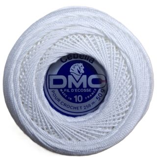 DMC, Cebelia, 3-ply Crochet Cotton Thread, Size 10, 167-BLANC, White, Vintage