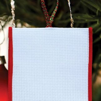 Stoney Creek, Banded Ornament, 14ct White Aida with Red Trim and Holiday Gold Ribbon, PFO-128